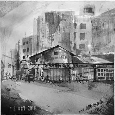 The Laundry Shop, an ink painting for Inktober 2018 by Vijaykumar Kakade