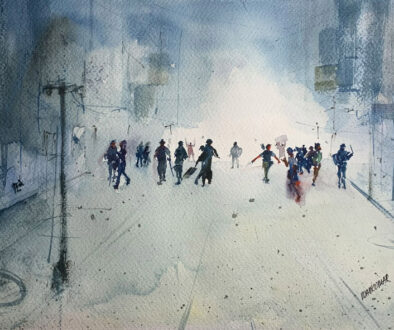 Riot Control, a watercolour by Vijaykumar Kakade.