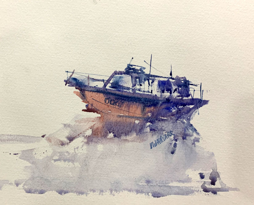 The Boat, a quick watercolor sketch by Vijaykumar Kakade.