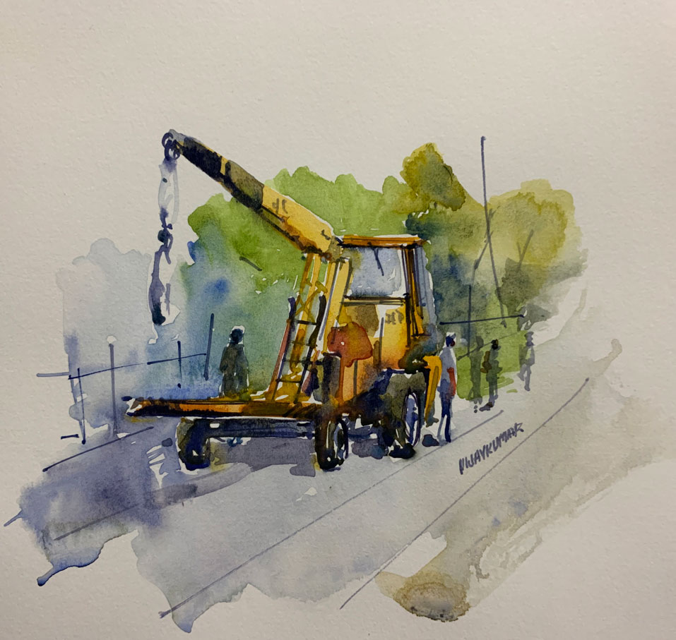 The Crane, a quick watercolor sketch by Vijaykumar Kakade.