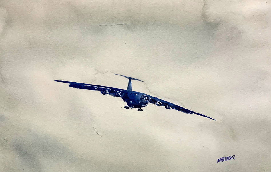 Airlifter Ilyushin Il-76, watercolor sketch by Vijaykumar Kakade.