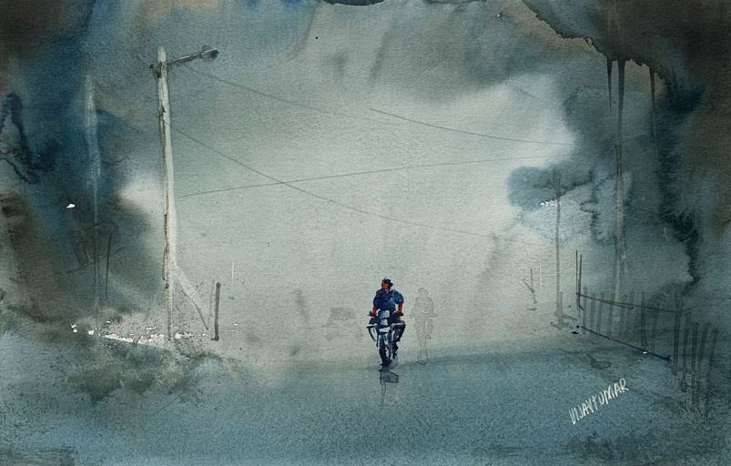 The mist, a watercolor painting by Vijaykumar Kakade.