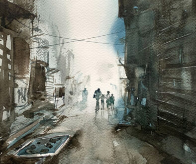 Through Lane, a watercolor painting by Vijaykumar Kakade.